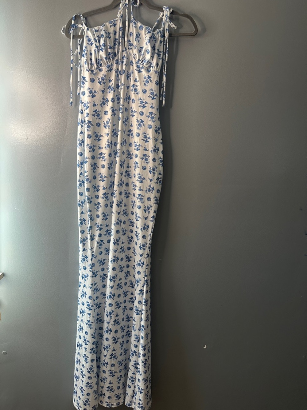 NWT Women's White blue floral  Print Maxi Dress M Cottagecore milkmaid coquette - Picture 2 of 7